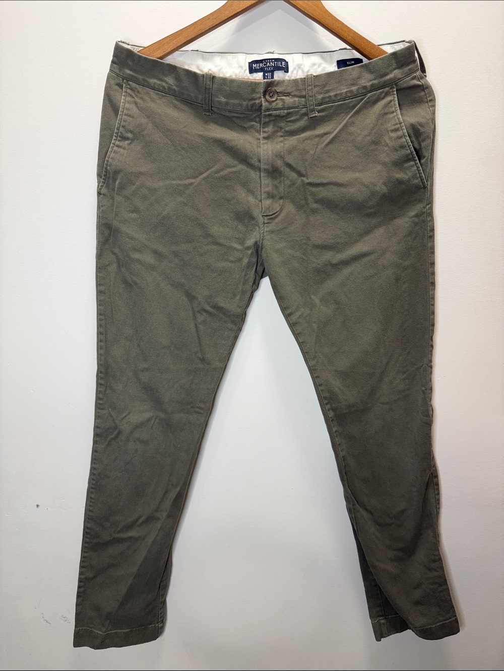 Men's Olive Chino Pants - Slim Casual Fit W32, L32